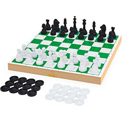 Jogo xadrez e dama tabuleiro madeira  - Pais e filhos