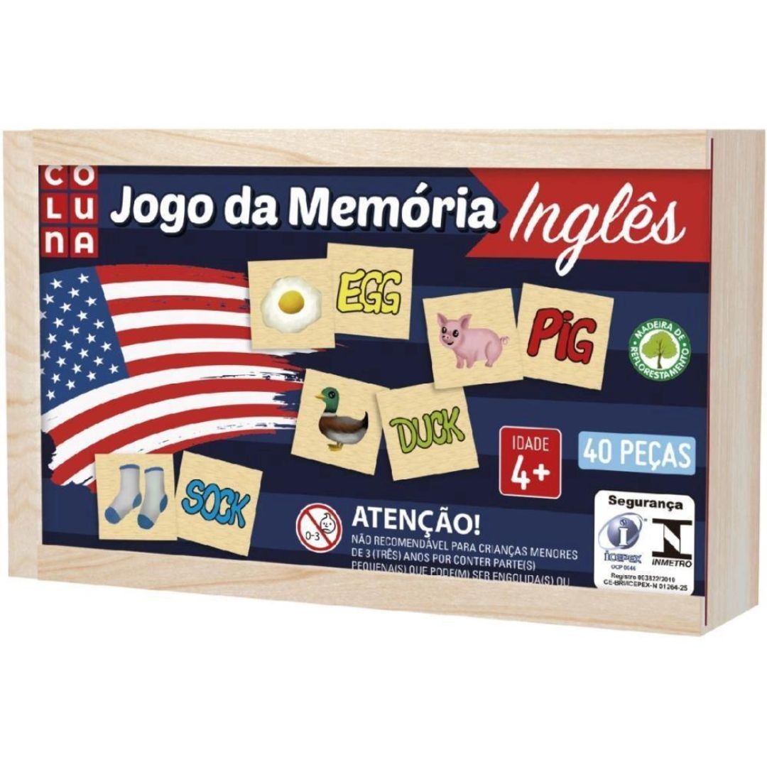 Jogo da Memoria Ingles em Madeira - Coluna 790704 - Pais e Filhos - Real  Brinquedos