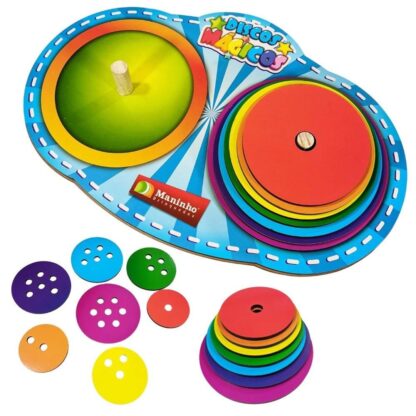 Brinquedo discos mágicos de madeira - Maninho