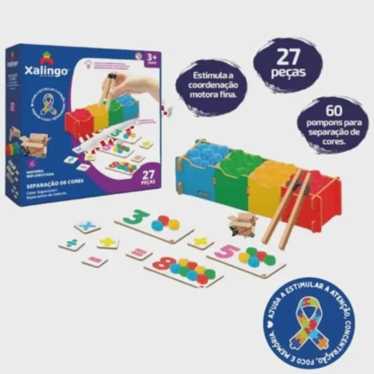 Brinquedo separação de cores com pinça ,pompons e atividades de adição e subtração - Xalingo