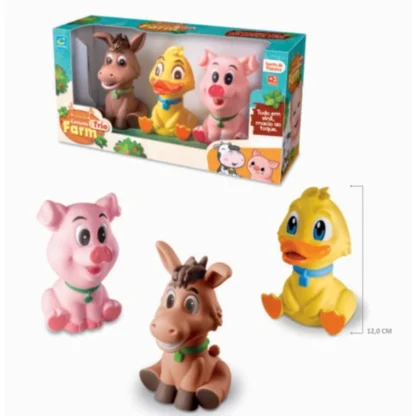 Brinquedo trio patinho porquinho e burrinho em vinil - Cometa
