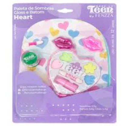 Kit paleta de sombras batom e gloss Heart teen - Fenzza