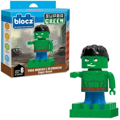 Brinquedo blocos Hulk super green 8 peças - Blocz