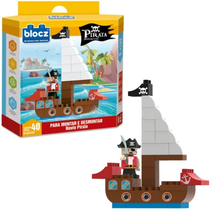 Brinquedo blocos navio pirata 40 peças - Blocz