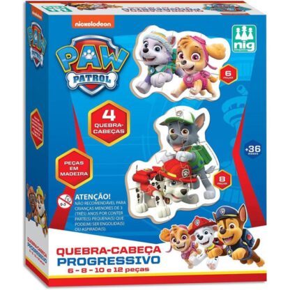 Quebra-cabeça progressivo patrulha canina 6, 8, 10 e 12 peças de madeira - Nig