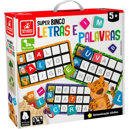 Super Bingo de Letras e Palavras Brinquedo Educativo de Madeira Pedagógico e Didático - Brincadeira de Criança